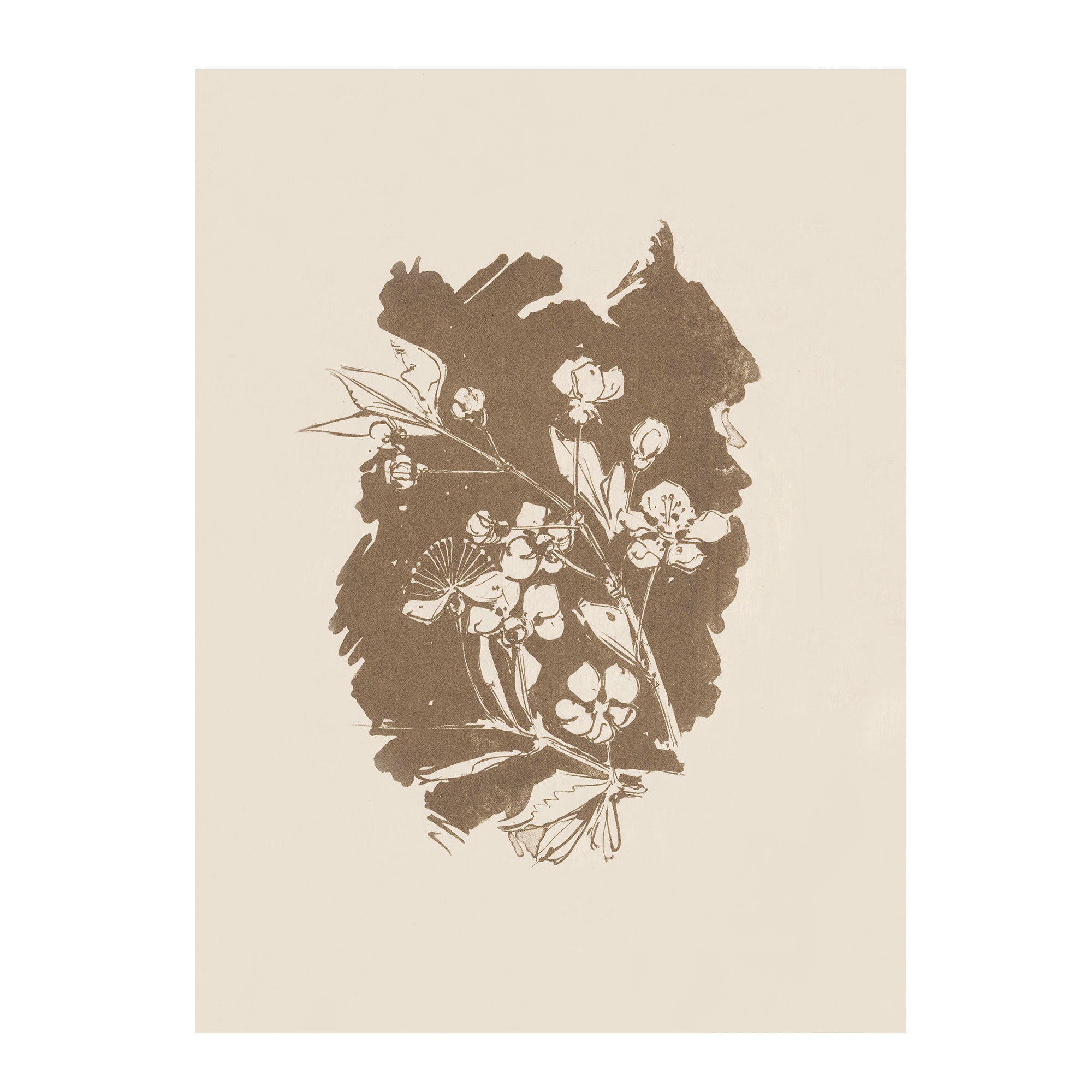 Umber Botanical Study – Vintage Floral Silhouette Unframed Print