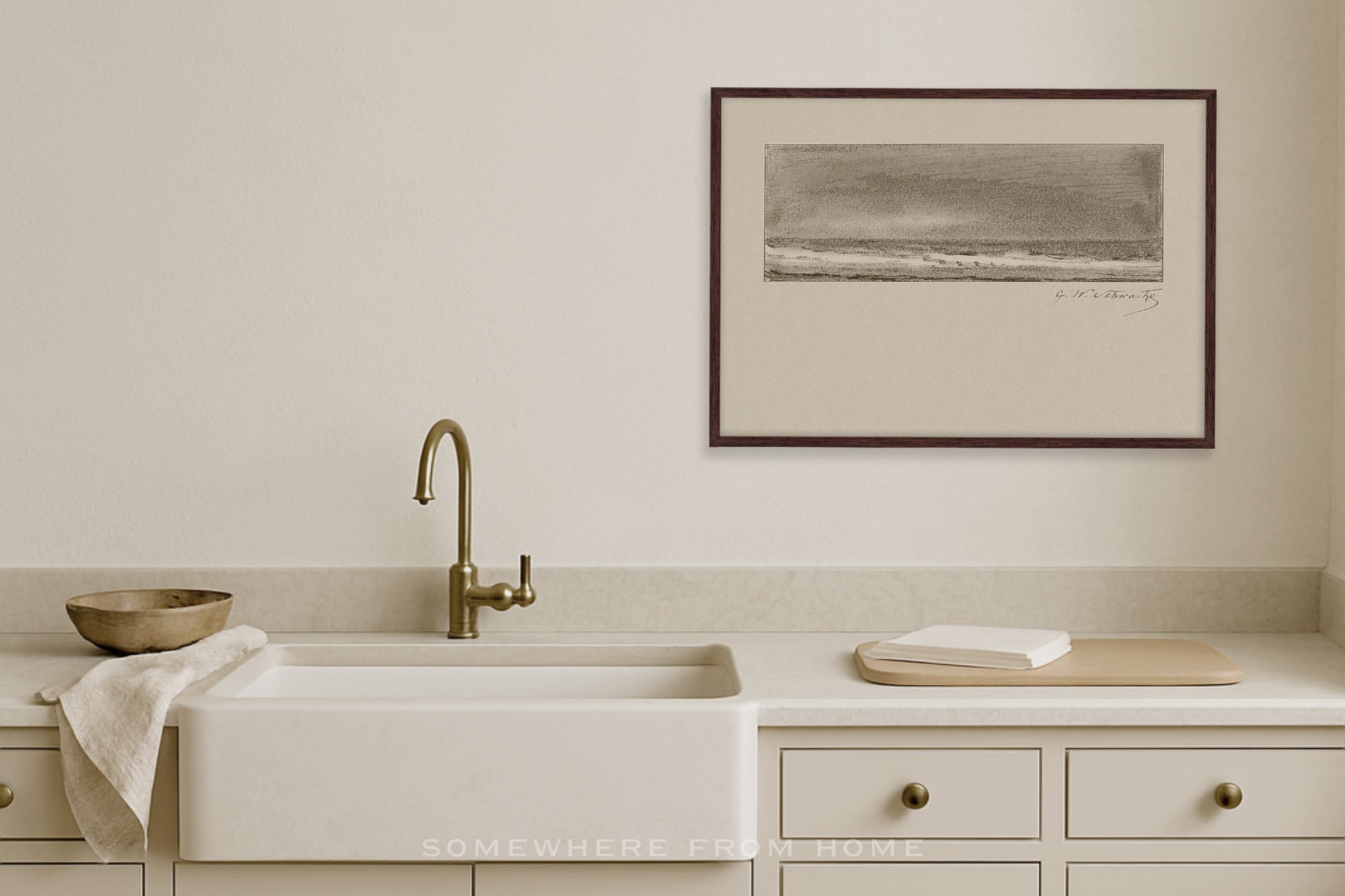 Quiet Horizon Set of 3 - Vintage Landscape Sketch