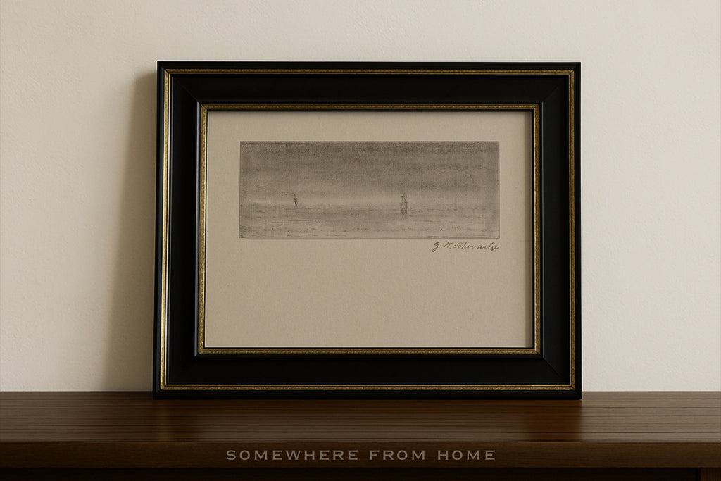 Quiet Horizon 1 - Vintage Seascape Sketch