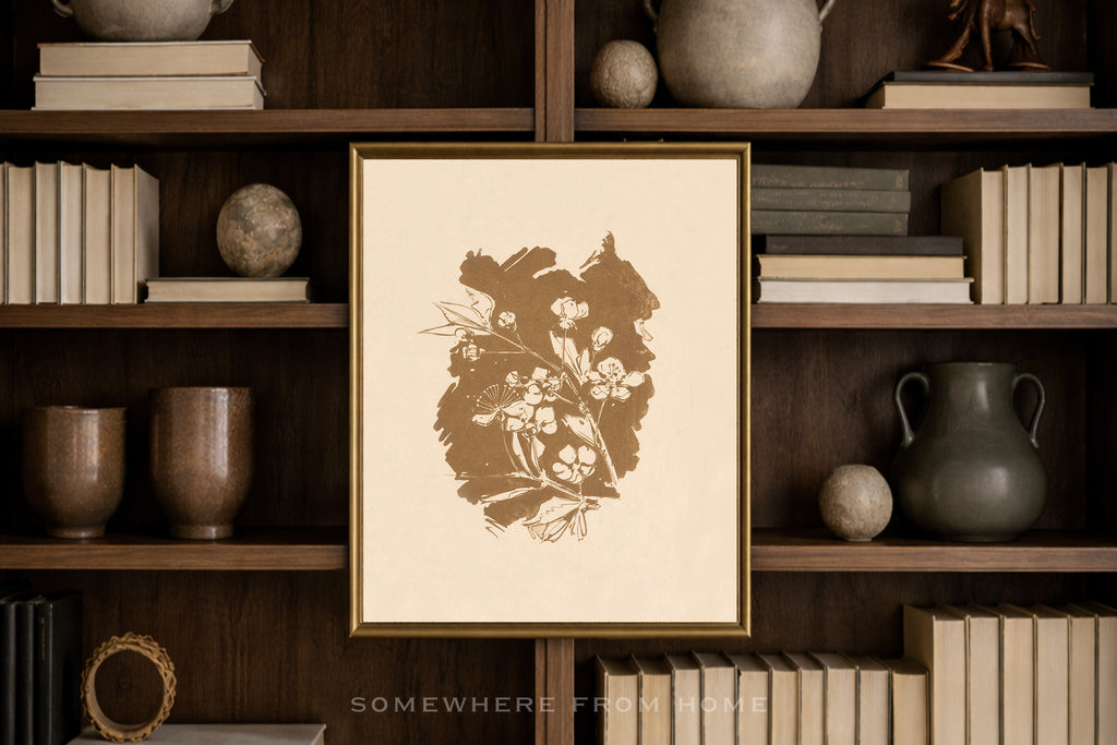Umber Botanical Study – Vintage Floral Silhouette