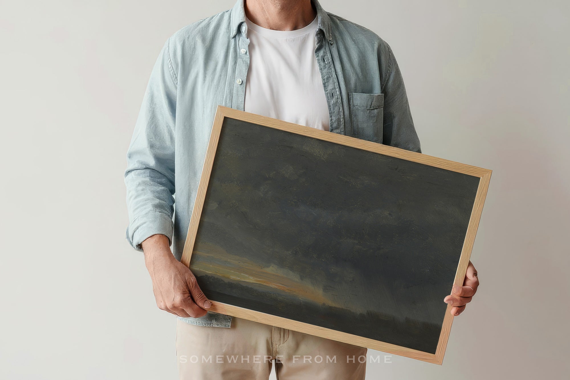 Gilded Horizon - Muted Blue Landscape