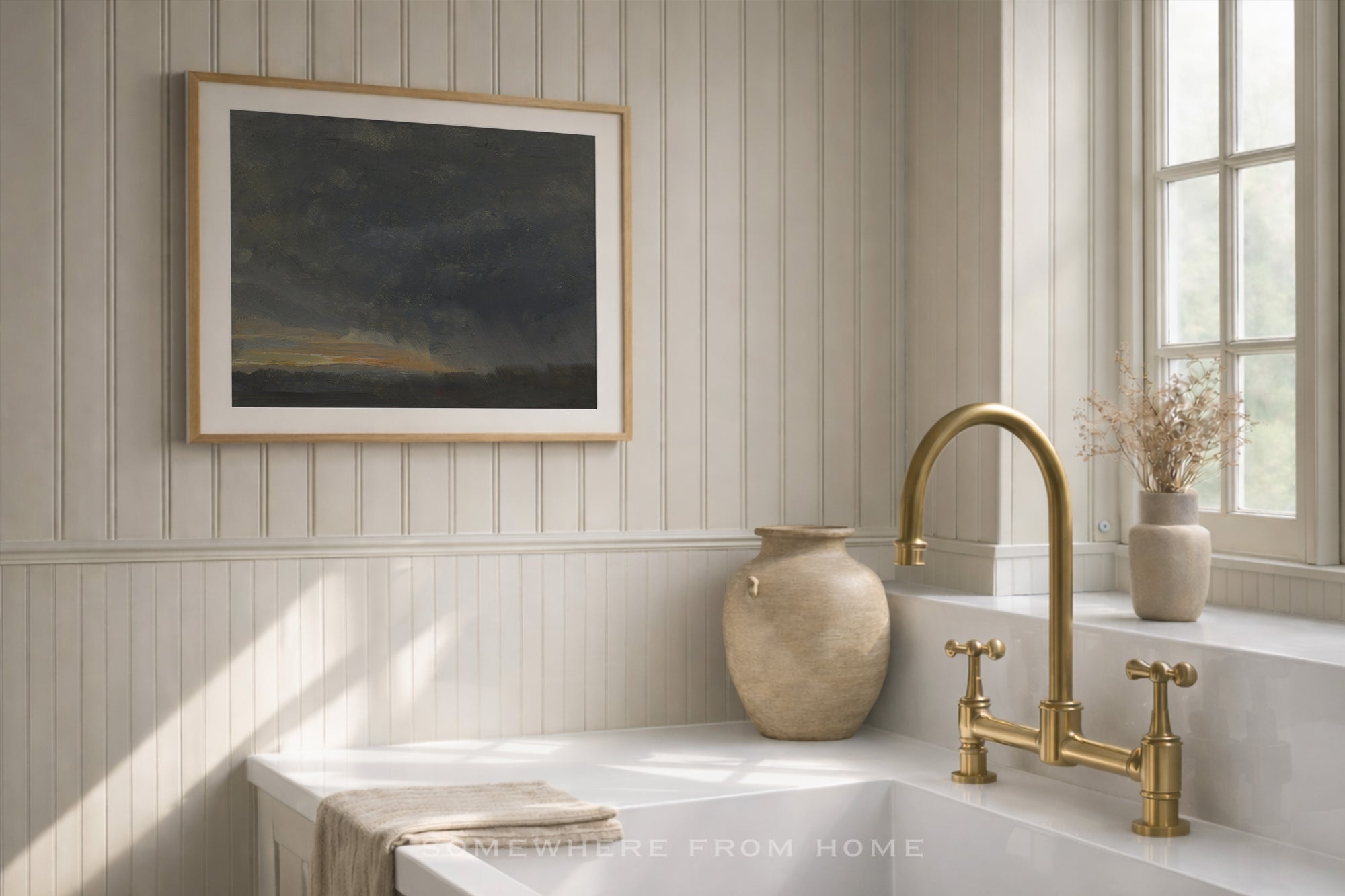 Gilded Horizon - Muted Blue Landscape