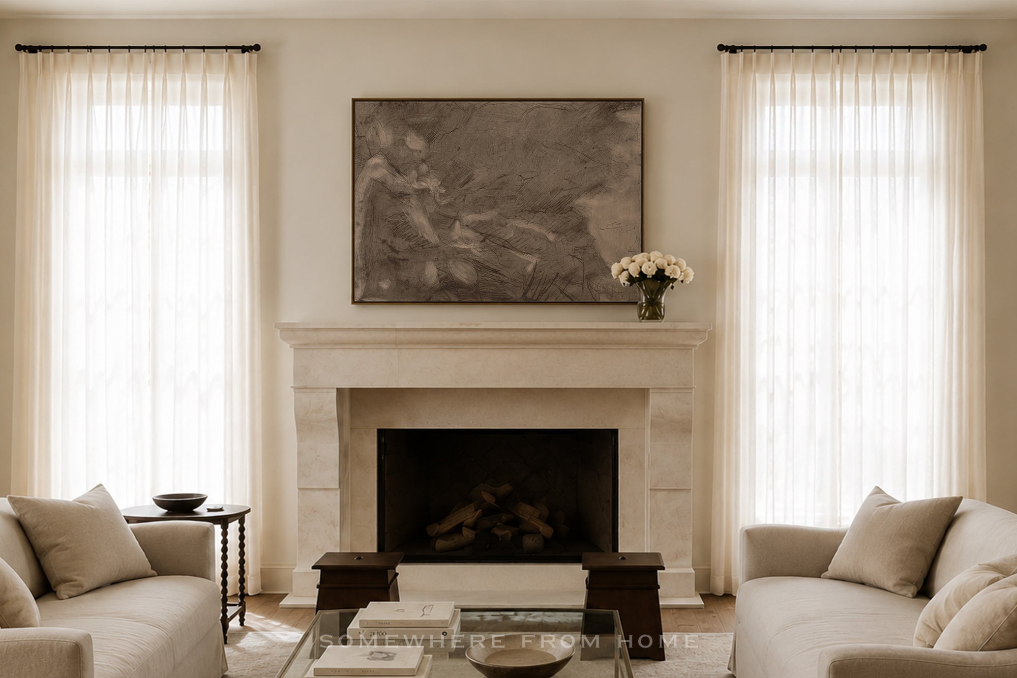 Sepia Reverie - Vintage Sepia Abstract Sketch Unframed Print