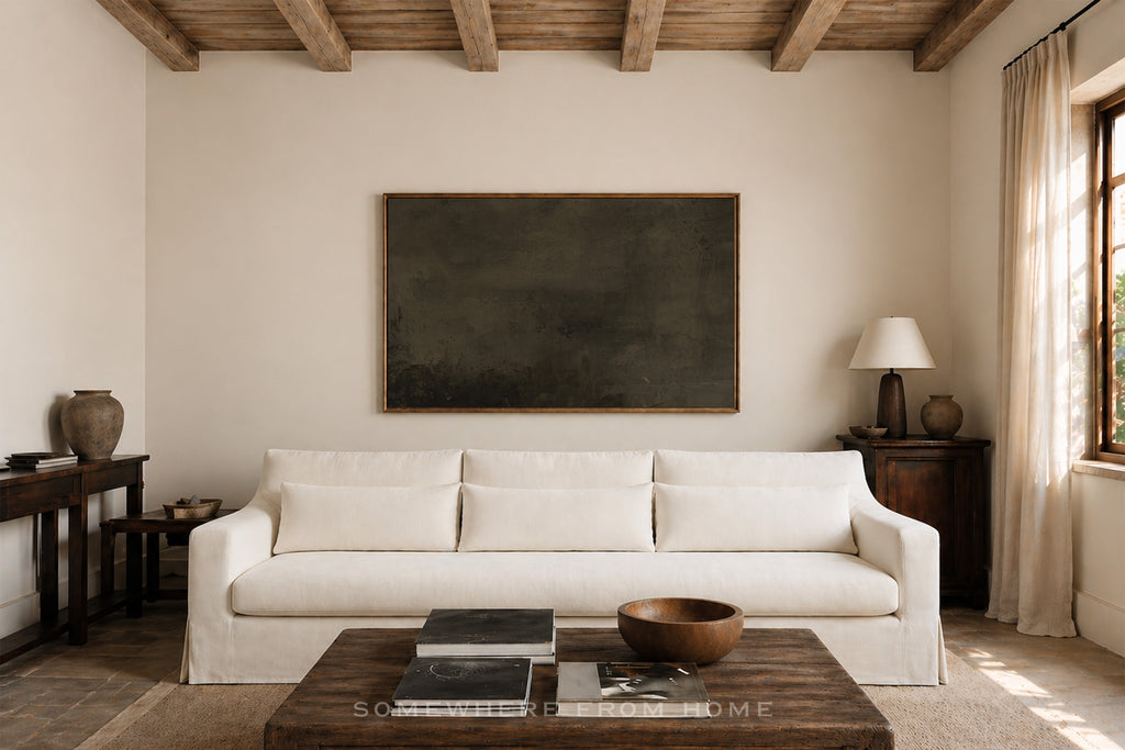 Moody dark charcoal brown textured-wall-art over sofa-large oversized canvas