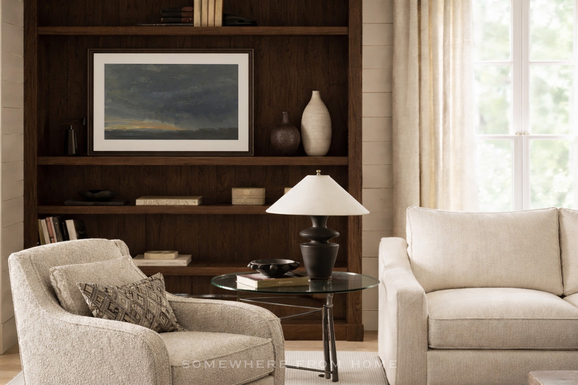 Gilded Horizon - Muted Blue Landscape