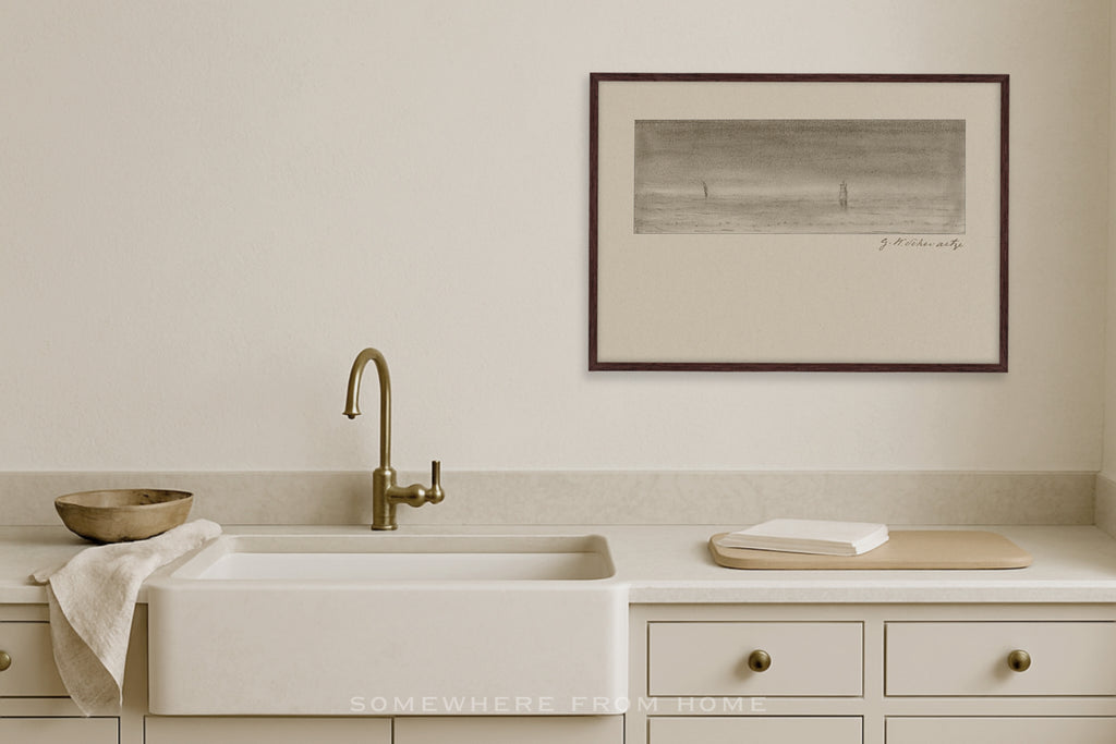 Quiet Horizon 1 - Vintage Seascape Sketch