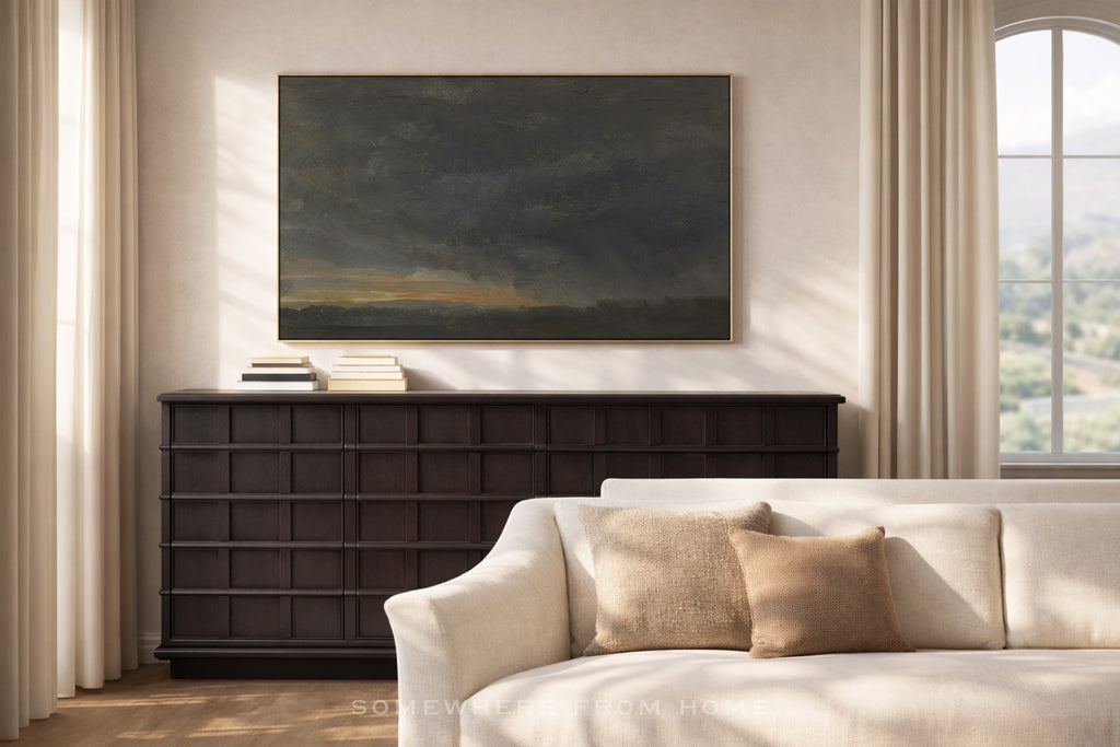 Gilded Horizon - Muted Blue Landscape