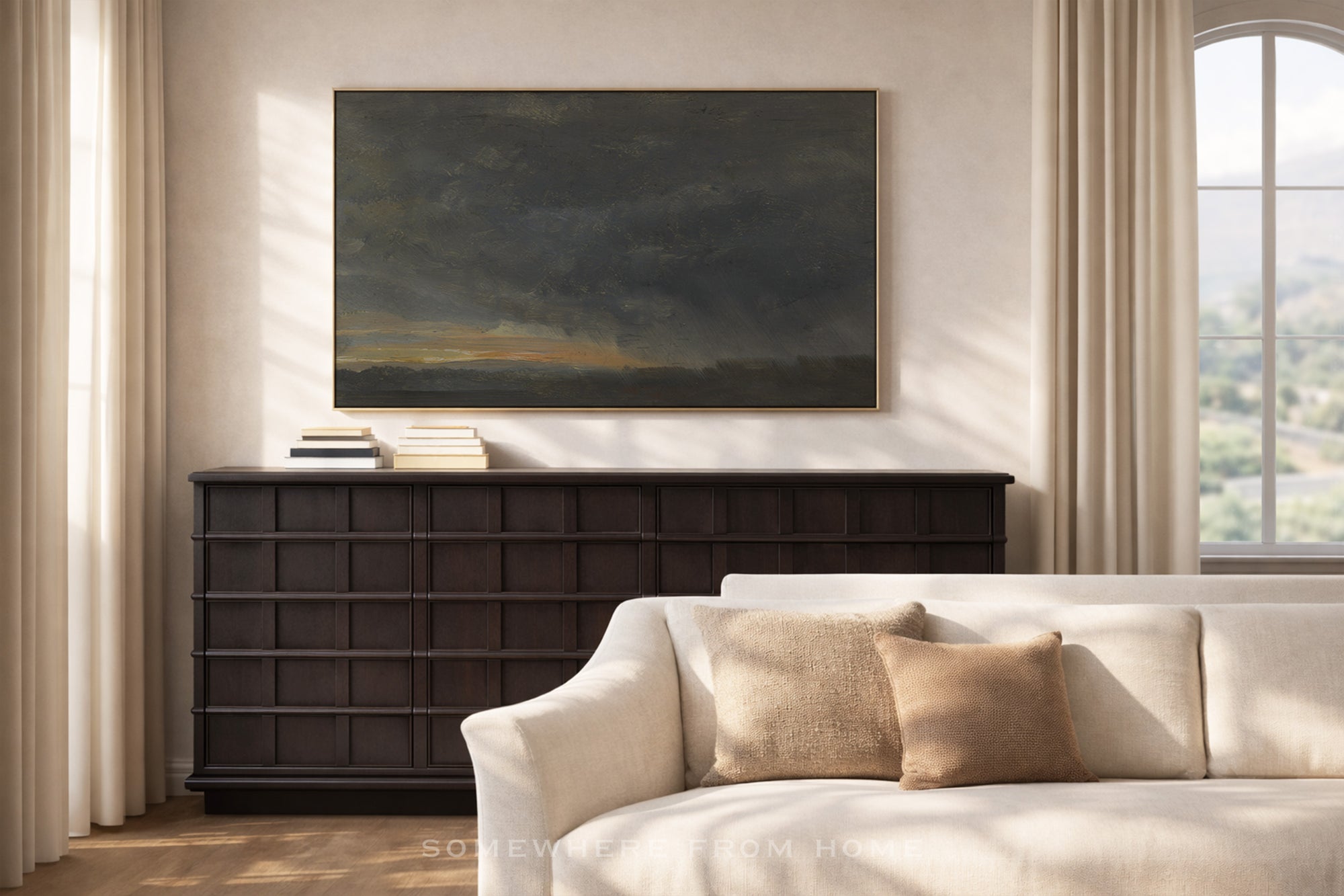 Gilded Horizon - Muted Blue Landscape