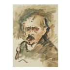 A watercolor portrait painting of a man's face and upper shoulders, rendered in earthy beige, brown, and gray tones on a white page background.