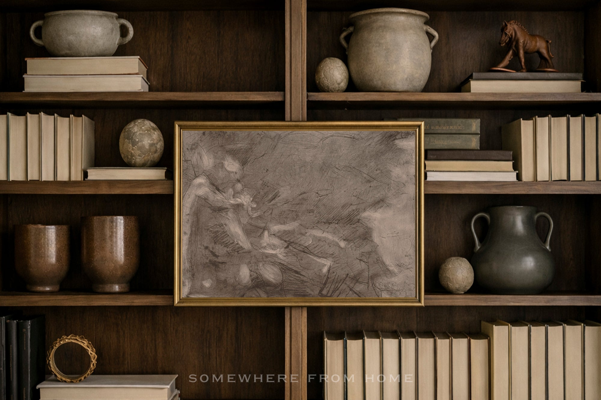 Sepia Reverie - Vintage Sepia Abstract Sketch Unframed Print