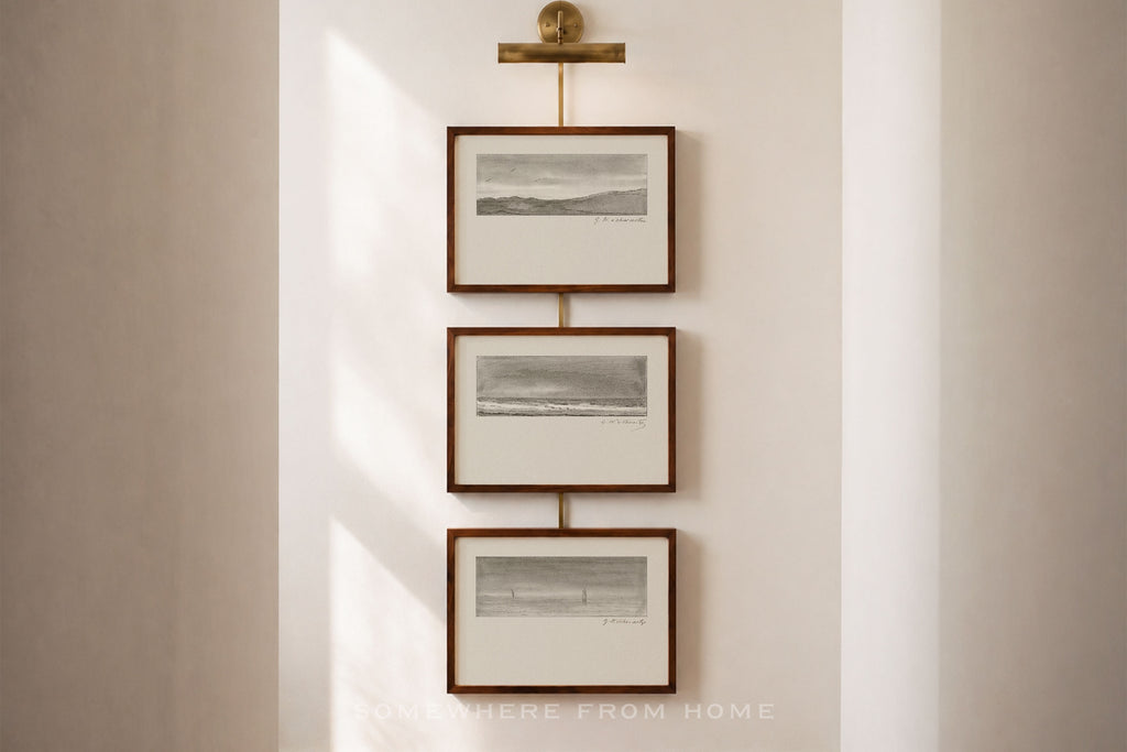 Quiet Horizon Set of 3 - Vintage Landscape Sketch
