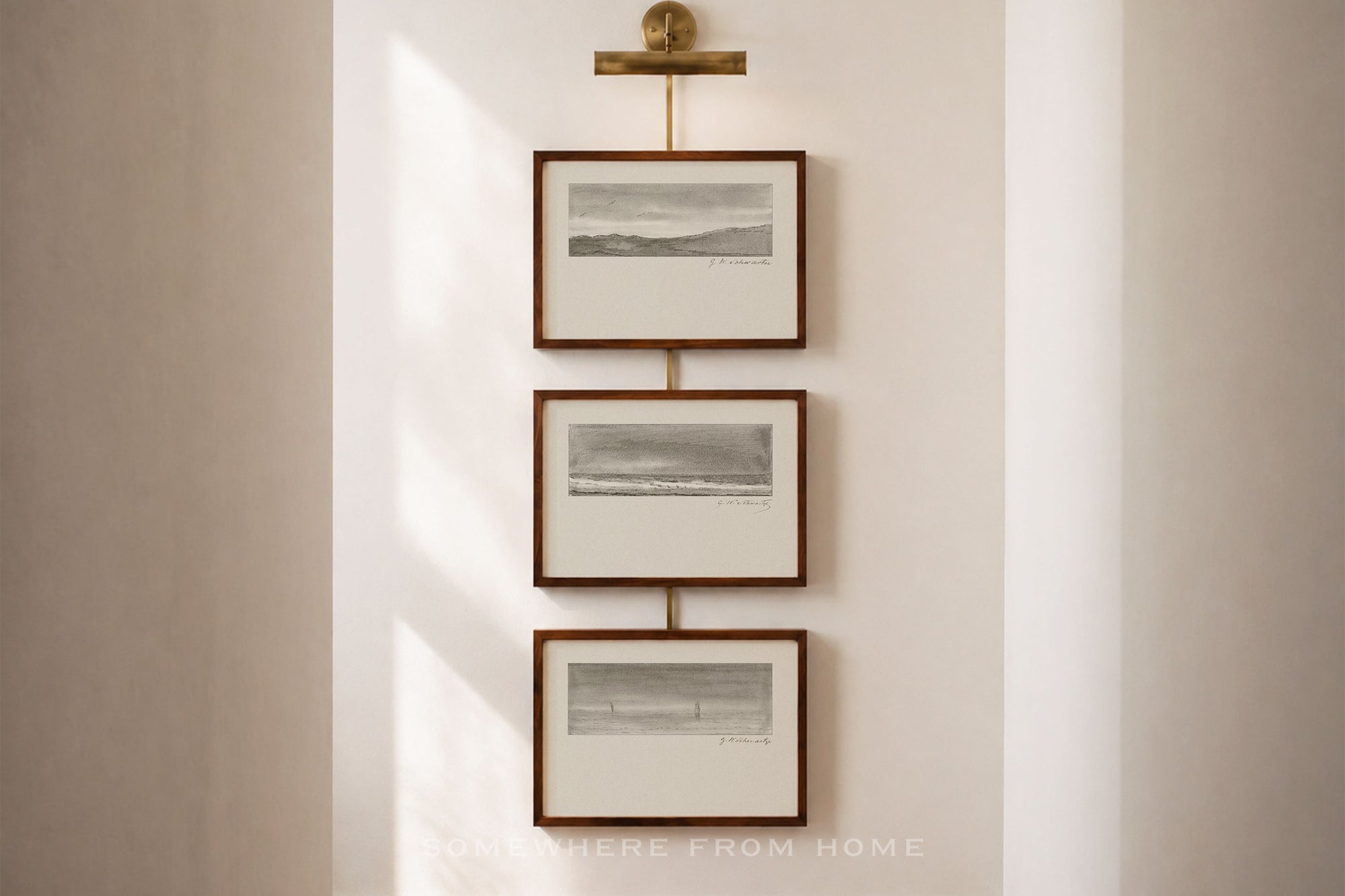 Quiet Horizon Set of 3 - Vintage Landscape Sketch