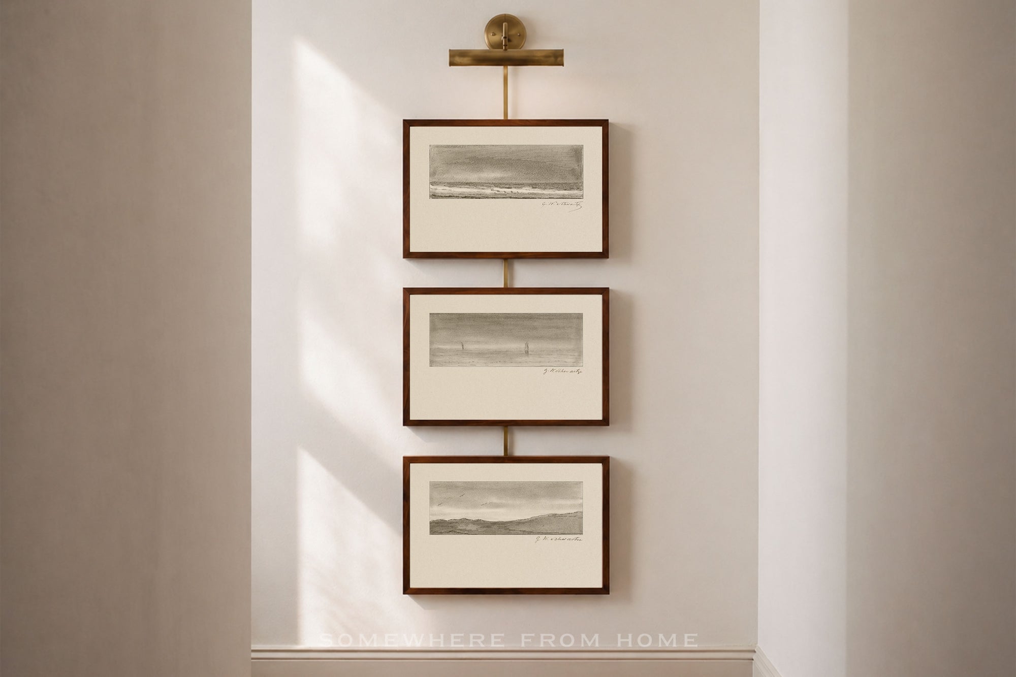 Quiet Horizon Set of 3 - Vintage Landscape Sketch