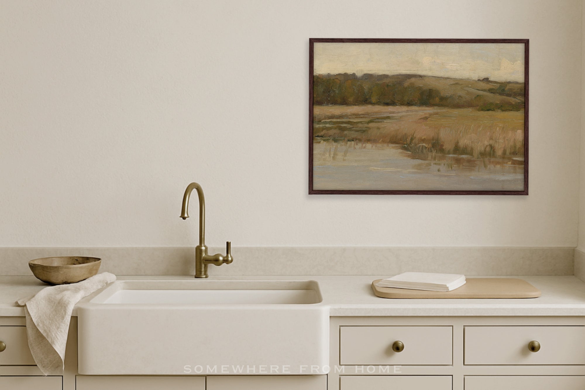 Quiet Meadow - Soft Neutral Countryside Painting