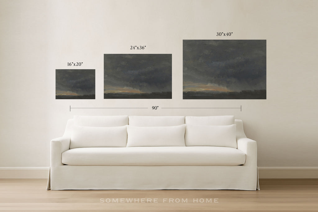 Gilded Horizon - Muted Blue Landscape Unframed Print