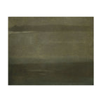 An abstract landscape painting featuring muted, textured horizontal bands of olive green, dark brown, and gray, with a small pale highlight near the upper left.