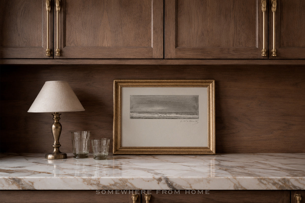 Quiet Horizon Set of 4 - Vintage Landscape Sketch
