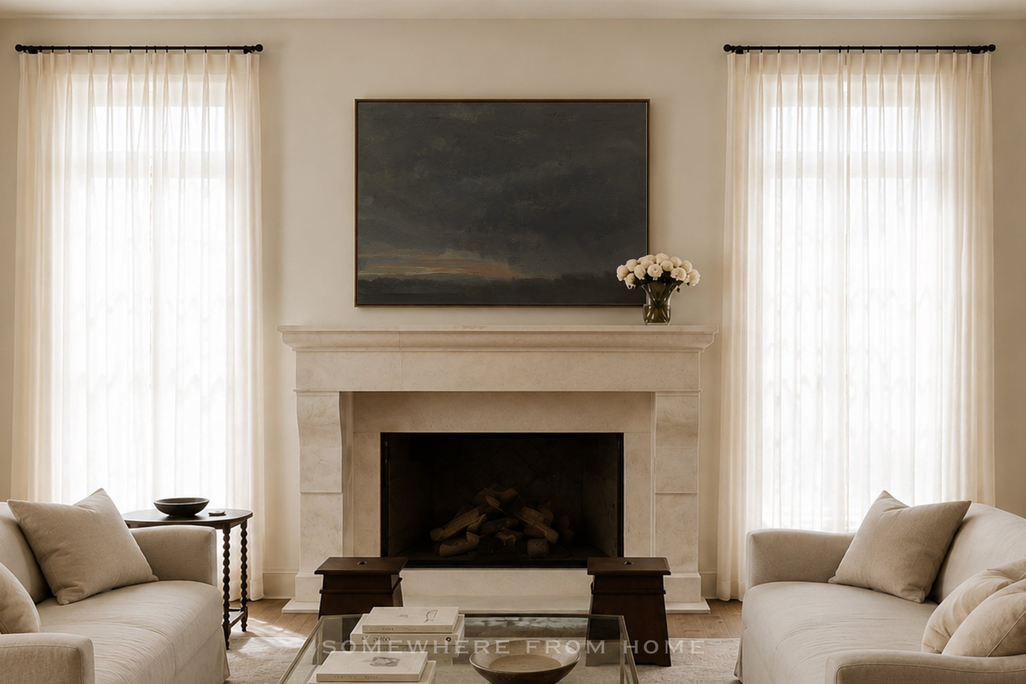 Gilded Horizon - Muted Blue Landscape Unframed Print