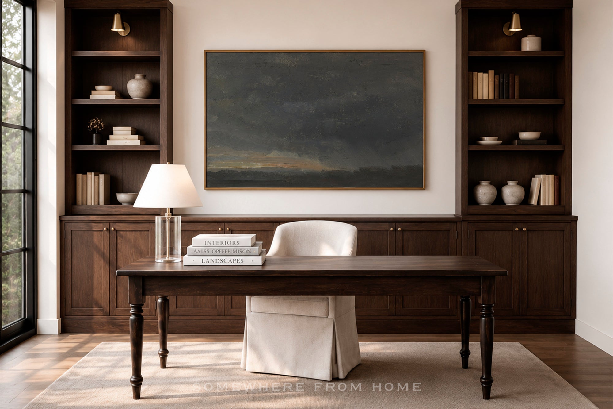Gilded Horizon - Muted Blue Landscape Unframed Print