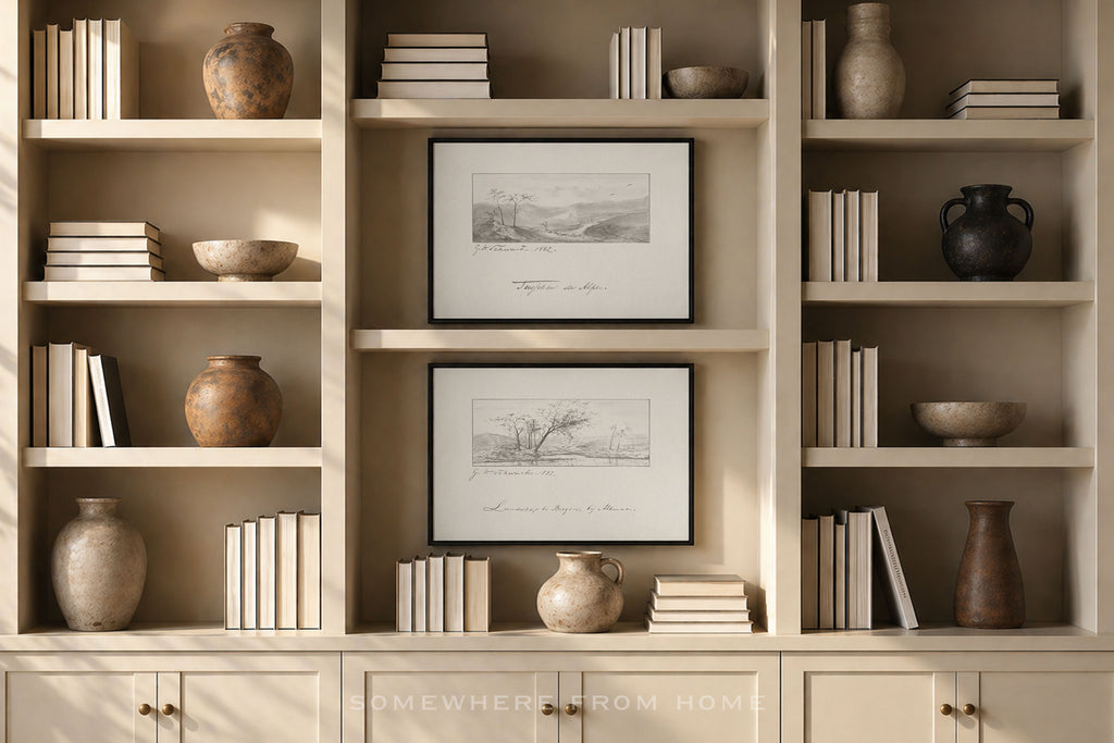 Terrain Study Set of 2 - Vintage Landscape Sketch