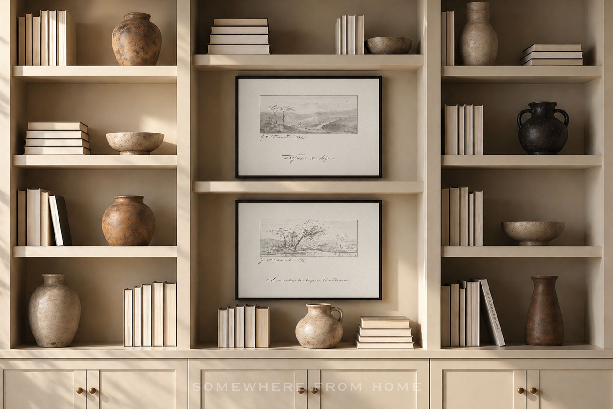 Terrain Study Set of 2 - Vintage Landscape Sketch