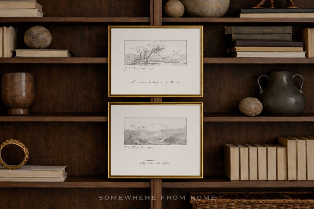 Terrain Study Set of 2 - Vintage Landscape Sketch