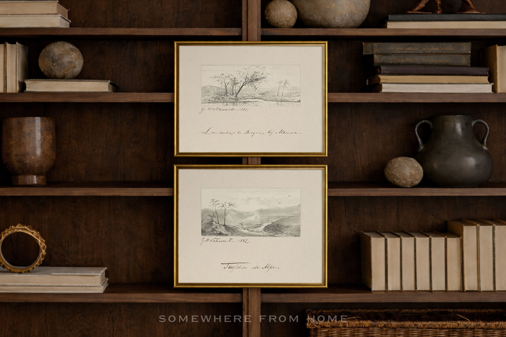 Terrain Study Set of 2 - Vintage Landscape Sketch