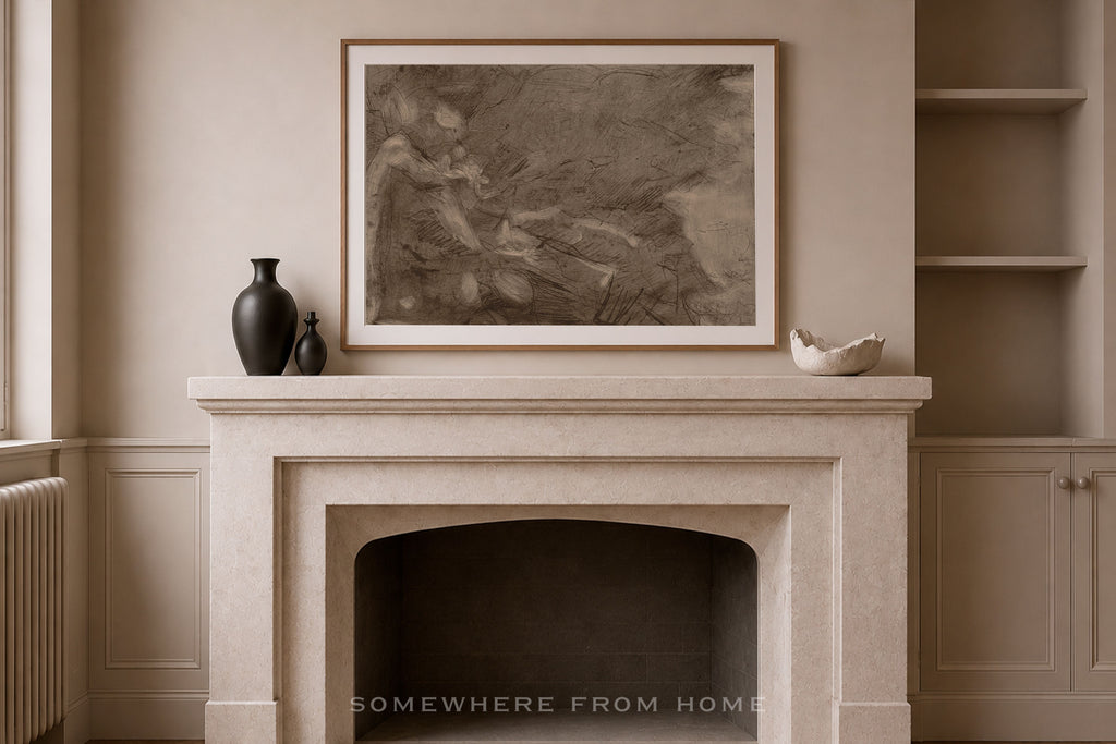 Sepia Reverie - Vintage Sepia Abstract Sketch Unframed Print