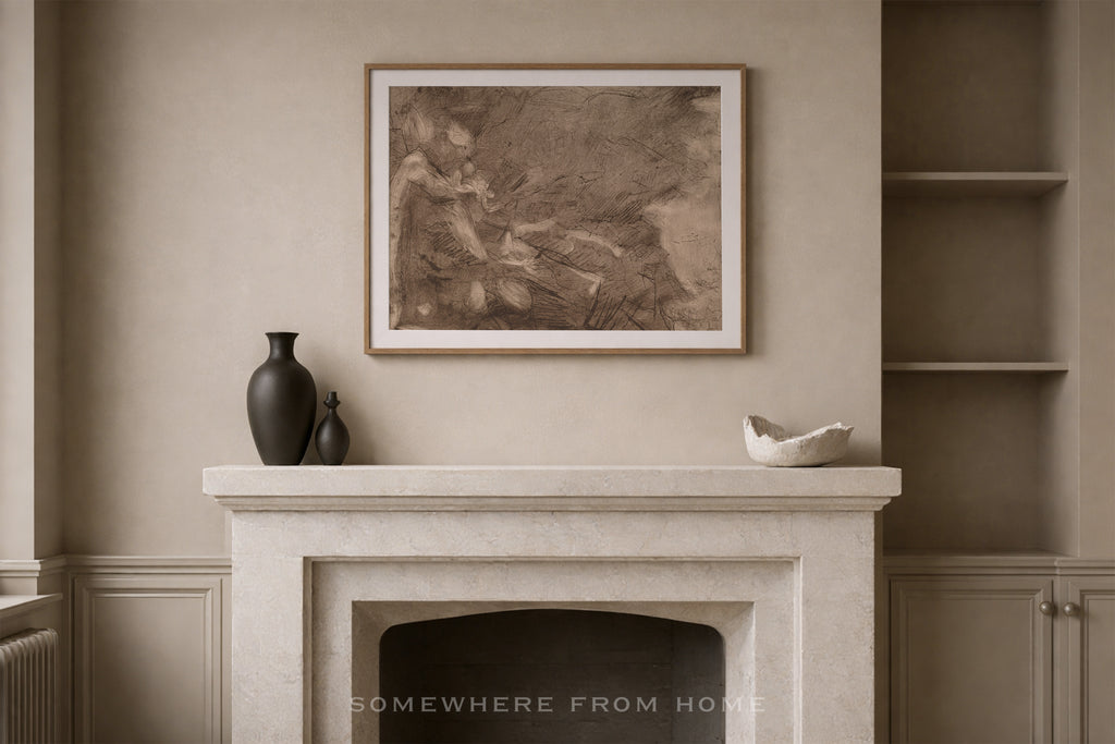 Sepia Reverie - Vintage Sepia Abstract Sketch Art Print