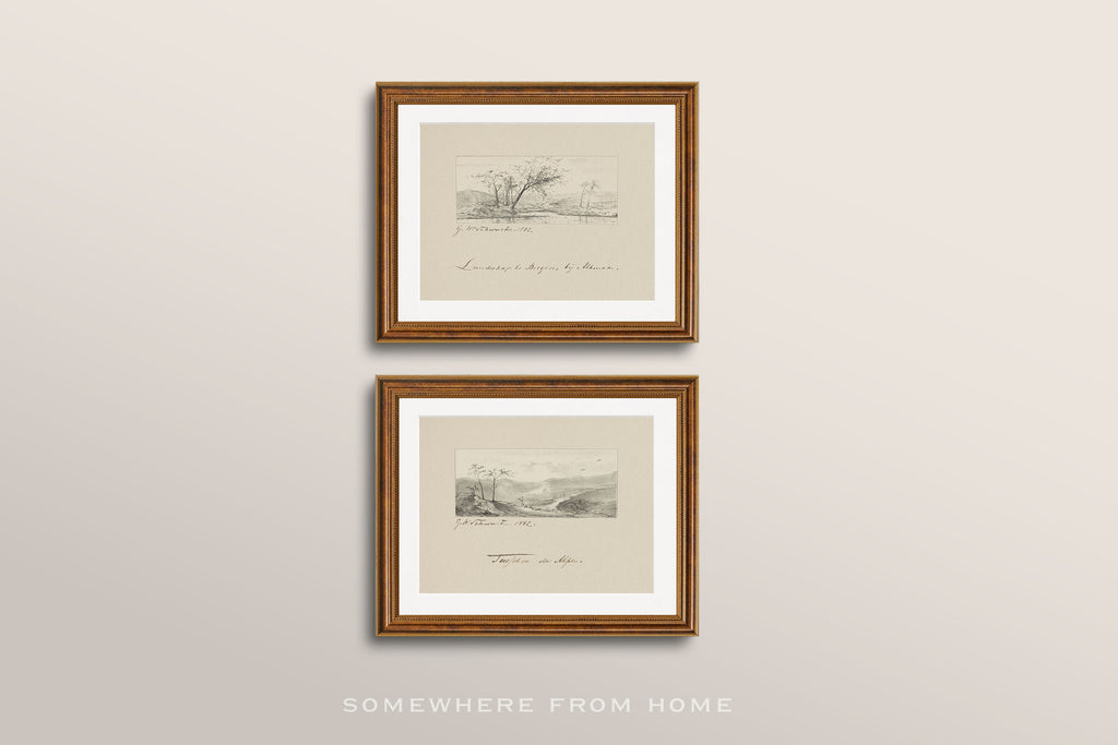 Terrain Study Set of 2 - Vintage Landscape Sketch