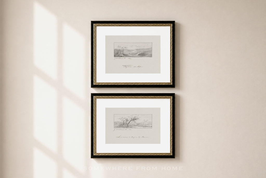 Terrain Study Set of 2 - Vintage Landscape Sketch