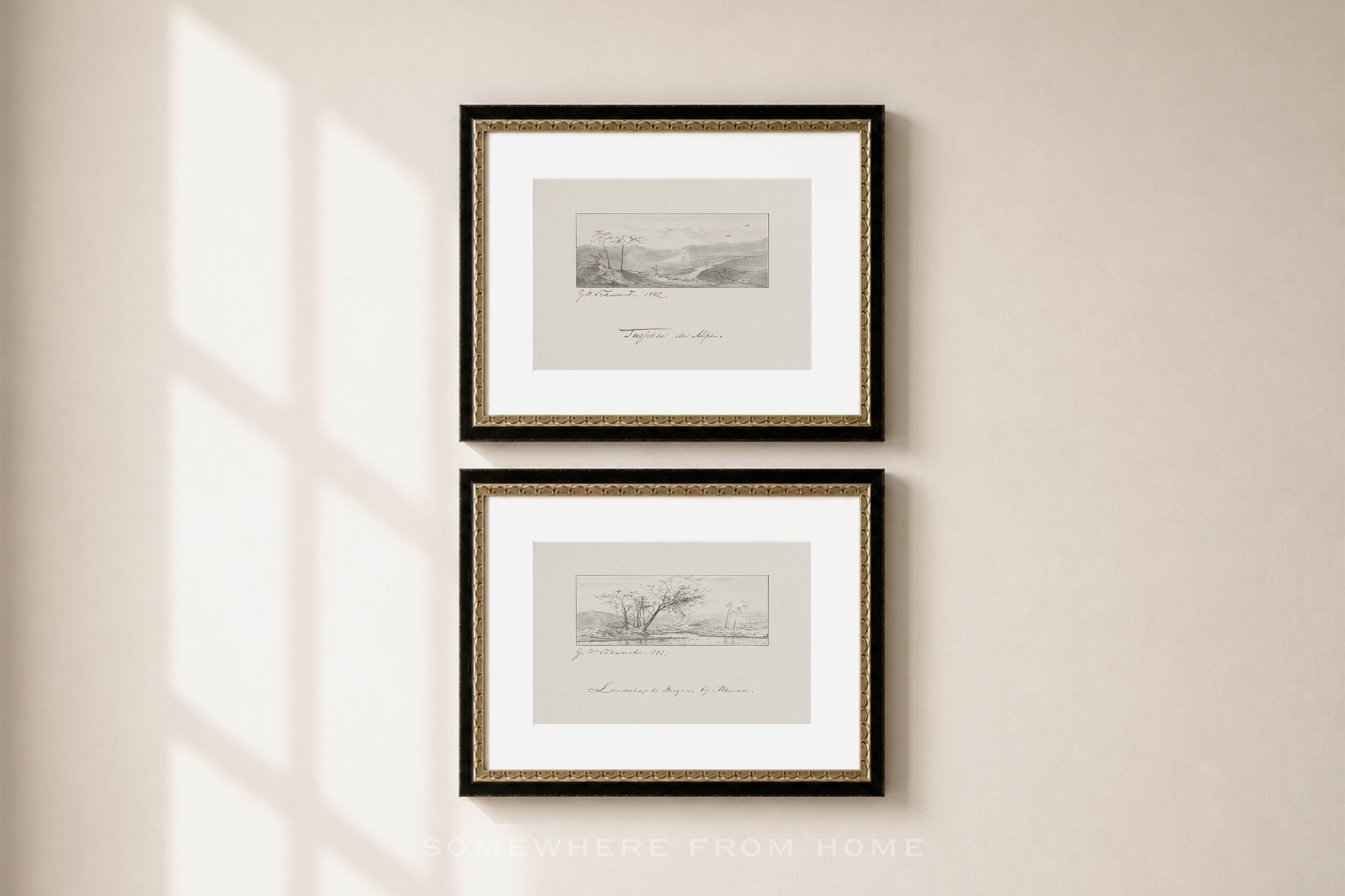 Terrain Study Set of 2 - Vintage Landscape Sketch