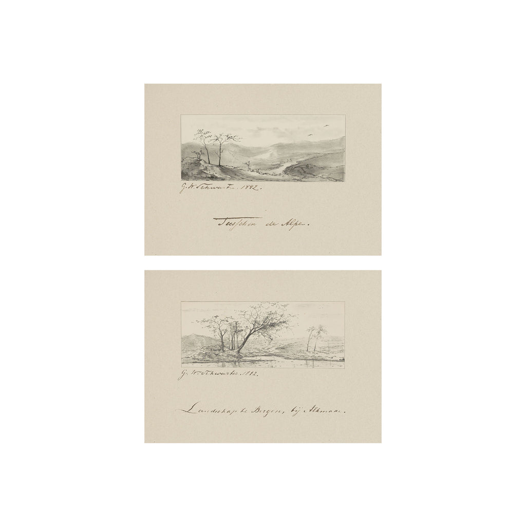Terrain Study Set of 2 - Vintage Landscape Sketch
