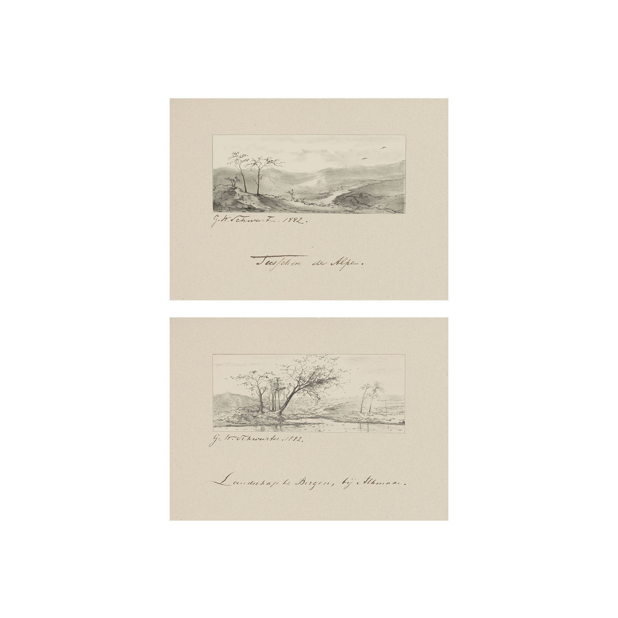 Terrain Study Set of 2 - Vintage Landscape Sketch