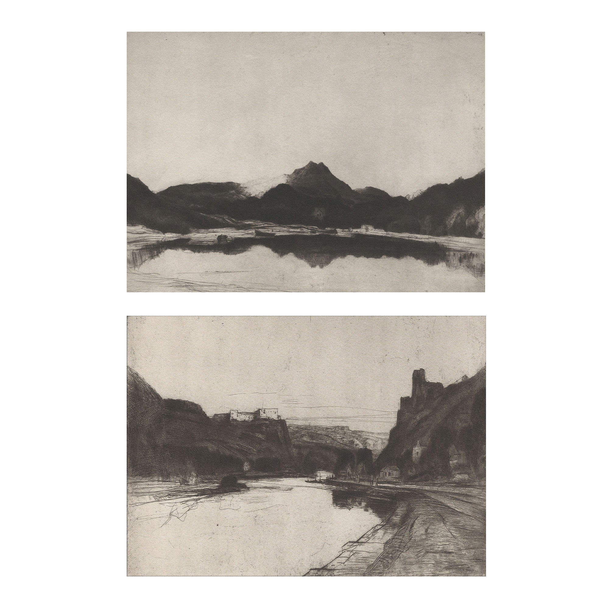 Ridge Study Set of 2 - Vintage Landscape Drawing