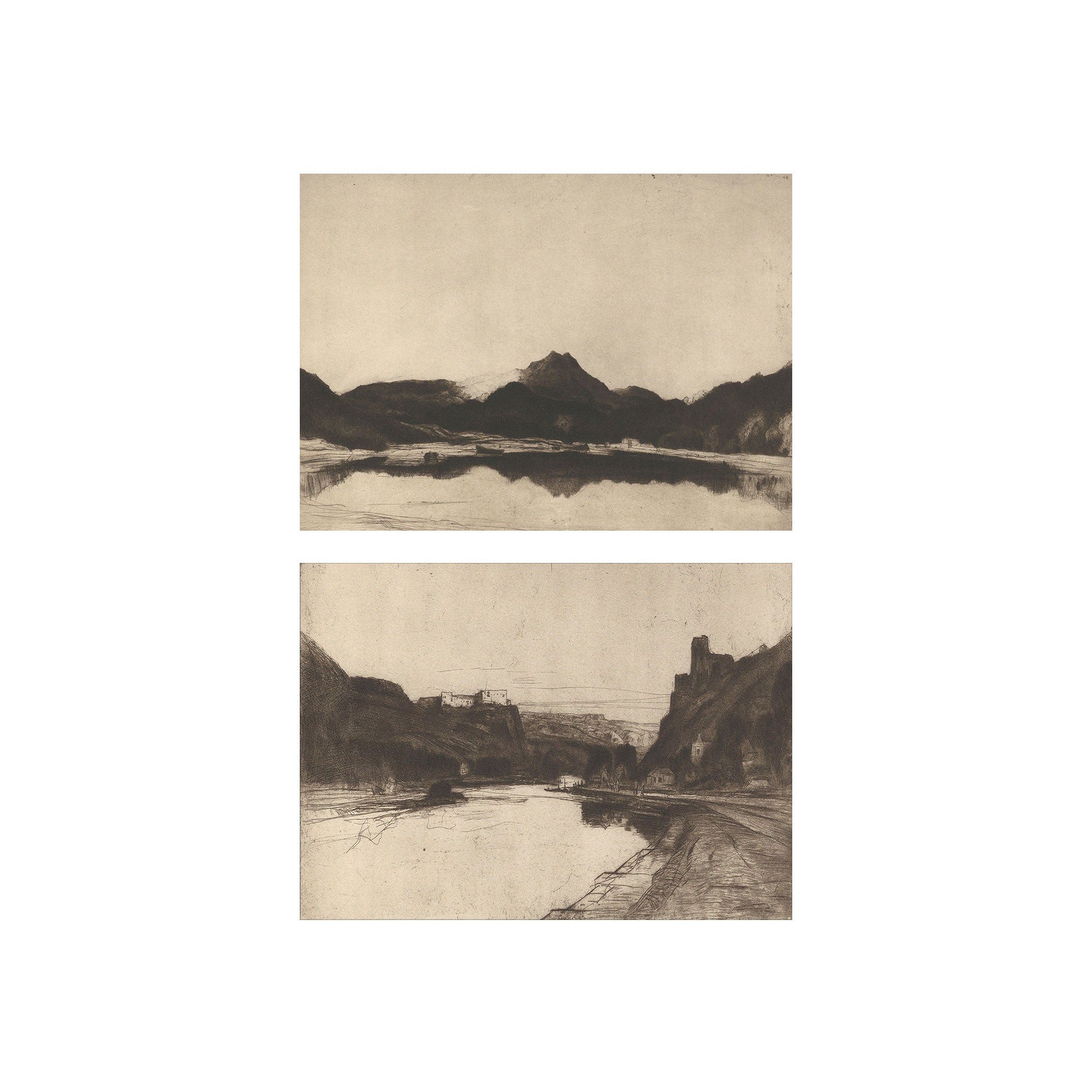 Ridge Study Set of 2 - Vintage Landscape Drawing
