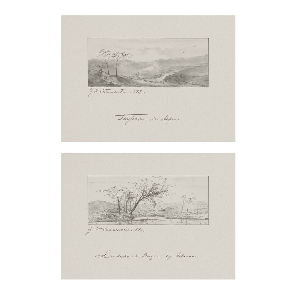 Terrain Study Set of 2 - Vintage Landscape Sketch