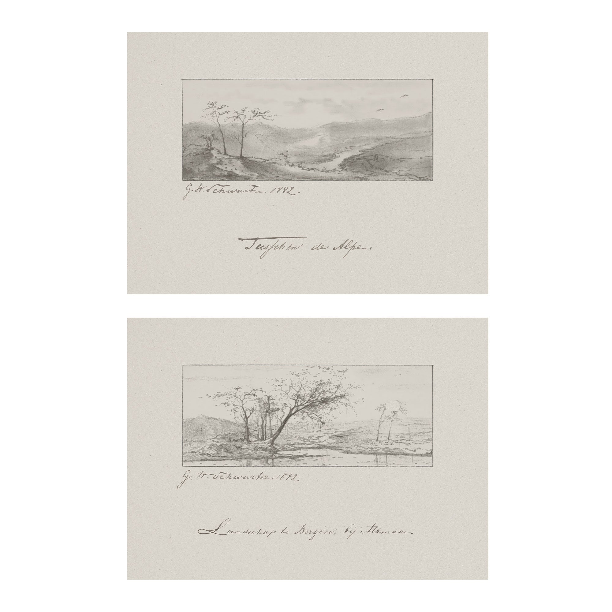 Terrain Study Set of 2 - Vintage Landscape Sketch