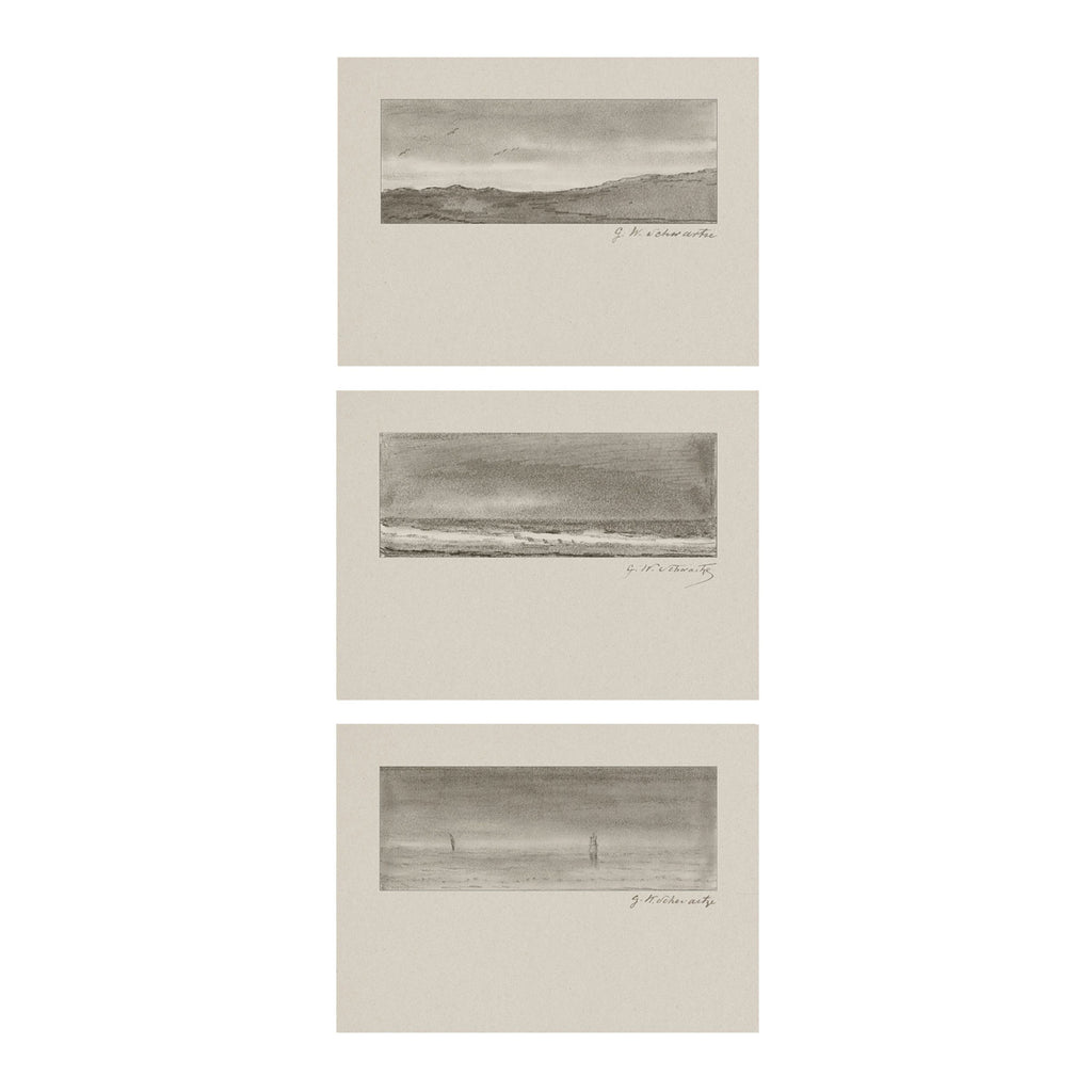Quiet Horizon Set of 3 - Vintage Landscape Sketch
