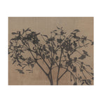 A square art print depicting a traditional Chinese ink painting of a tree with dark branches and leaves on a textured beige background, presented with a white border.