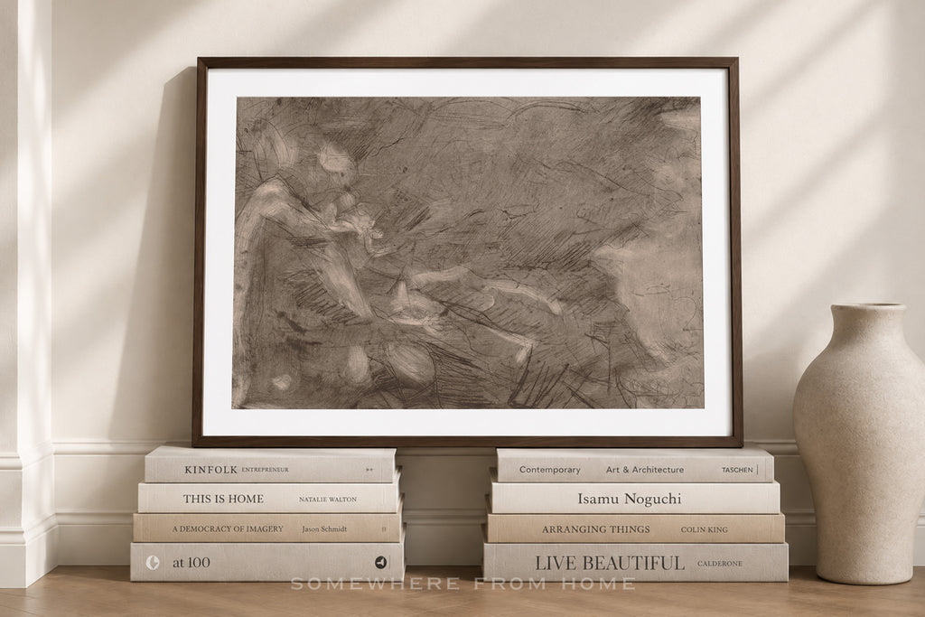 Sepia Reverie - Vintage Sepia Abstract Sketch Unframed Print