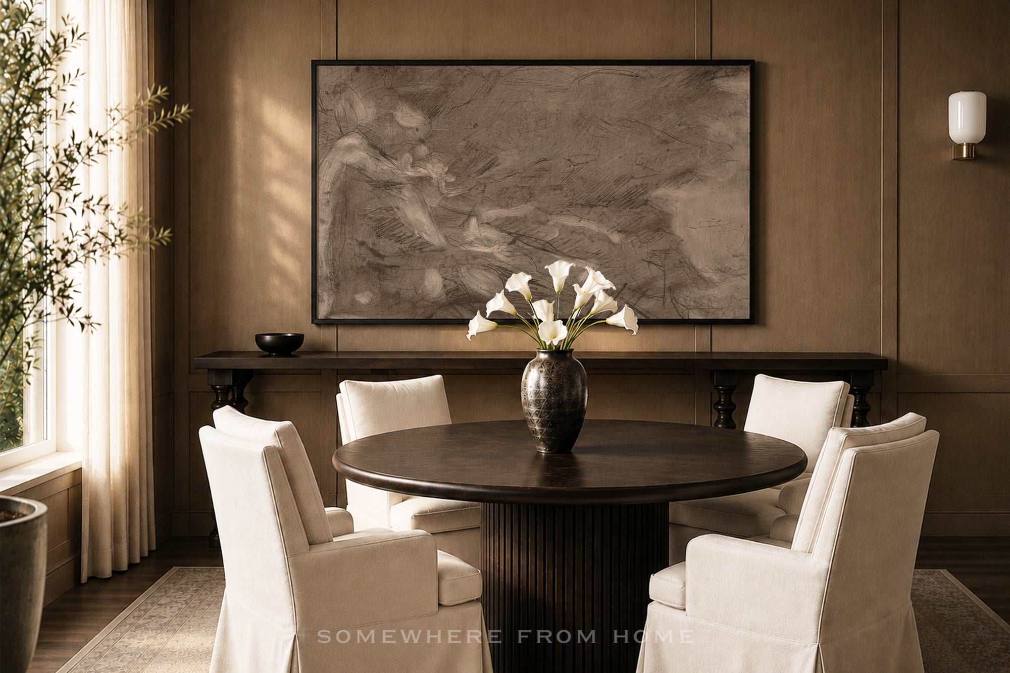 Sepia Reverie - Vintage Sepia Abstract Sketch Unframed Print
